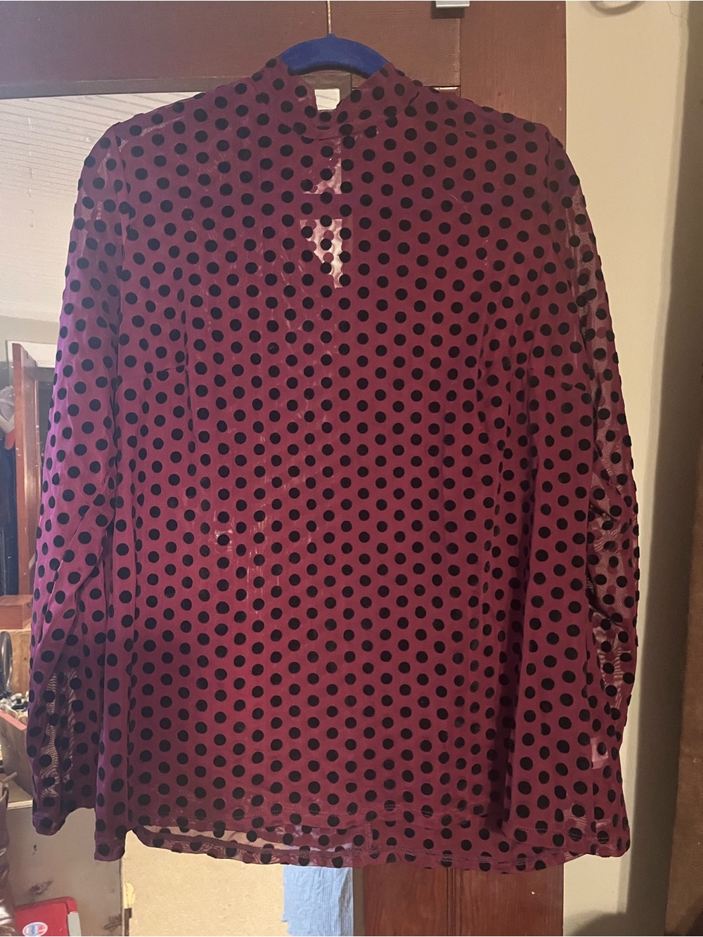 Lane Bryant Burgundy Polka Dot Long Sleeve Blouse